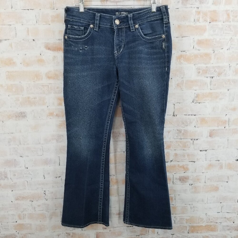 Silver Jeans Suki Bootcut Denim Blue Pants Distressed Women's 30 x 30 Mid Rise